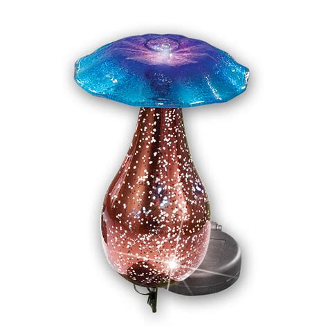 Solar Colorful Glass Mushroom Top With Copper Colored Stake For Yard Or