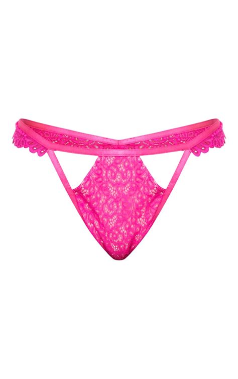 Hot Pink Daisy Lace Cut Out Front Thong Prettylittlething