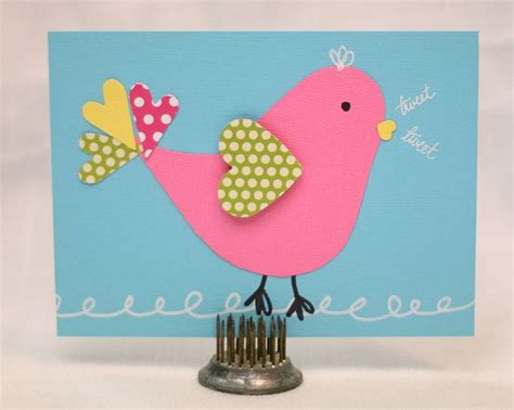 Sweet Handmade Valentine Die Cut Bird With Hearts In Tail Wing And