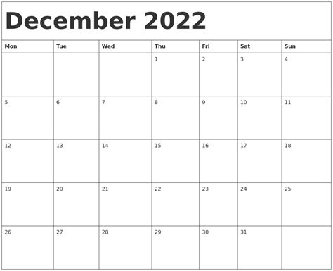 December 2022 Calendar Template Template Calendar Design