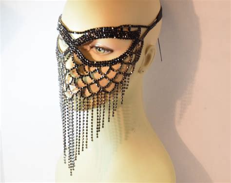 Black Rhinestone Masquerade Face Mask Bithday Prom Mask Etsy