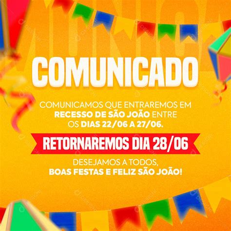 Comunicado Que Entraremos Em Recesso De São João Social Media PSD