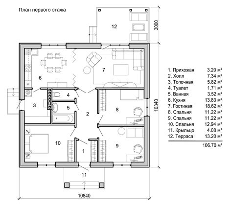План первого этажа одноэтажного дома от 100 квадратных метров вариант 1