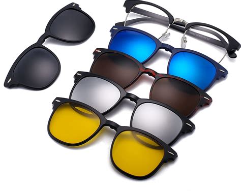 Magnetic 5pcs Polarized Clip On Sunglasses Square Lenses Plastic Frame