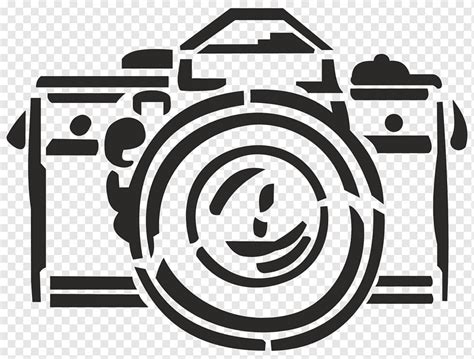 Ilustração de câmera DSLR cinza câmera de estêncil câmera texto decoupage logotipo png