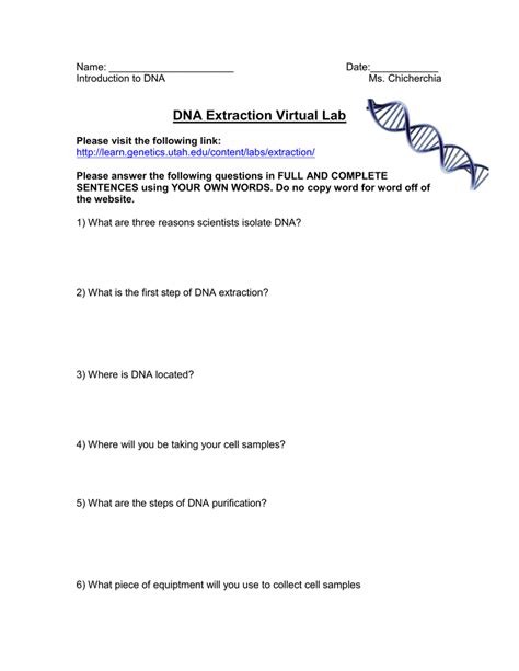 Dialysis tubing is an artificial selectively permeable. Dna Extraction Virtual Lab Worksheet | db-excel.com