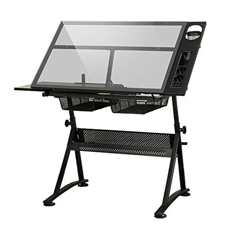 Intbuying Drafting Glass Desktop Adjustable Drawing Desk Drafting Table