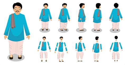 Indian Man Cartoon Character Set The Character Best For Animation