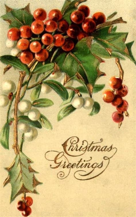Bumble Button Beautiful Antique Postcards Featuring Sprigs Of Holly