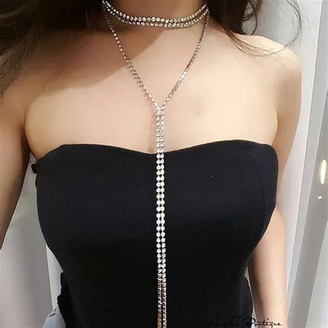 Personality Sexy Women Double Layer Crystal Rhinestones Long Tassel Necklace Bijoux Femme Boho