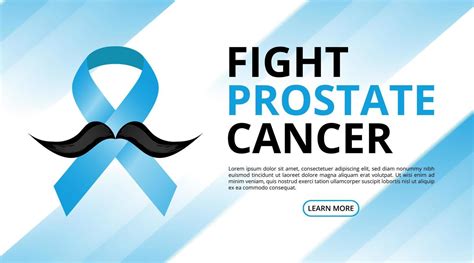 Prostate Cancer Awareness Month Banner With Blue Ribbon Has A Mustache And Blue Light Background