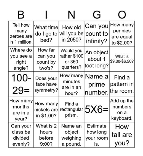Math Bingo 34 Explore The Math In Your Environment By Finding And Crossing Out The Items Below