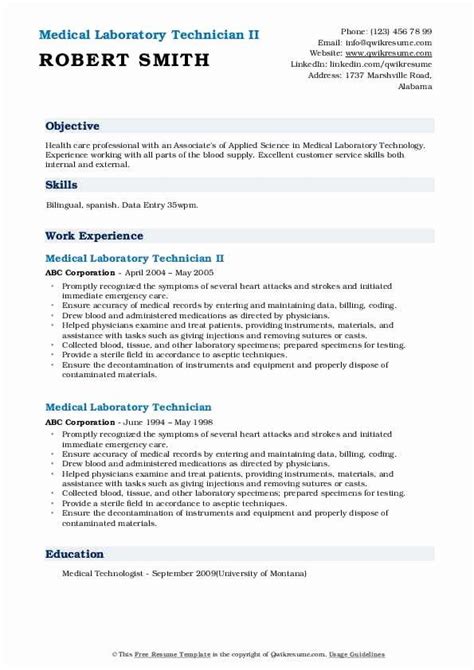Setting up, calibrating, and maintaining laboratory equipment. Clinical Laboratory Scientist Resume Best Of Medical Laboratory Technician Resume Samples
