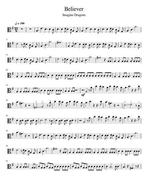 Believer Imagine Dragons Sheet Music For Viola Solo