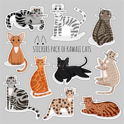 Set Of Cute Cats In Kawaii Style Stock Vector Illustration Of Little