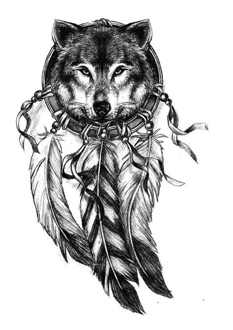Lovely Grey Wolf Head In Indian Dream Catcher Tattoo Design
