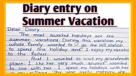 Diary Entry On Summer Vacation L Diary Entry Summer Vacation In English