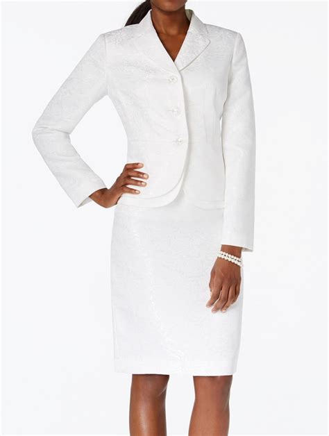 Kasper Kasper New White Womens Size 10 Notch Collar Jacquard Skirt