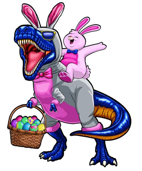 Easter Bunny T Rex Dinosaur Art Print By Ocean Front Art Dinosaur