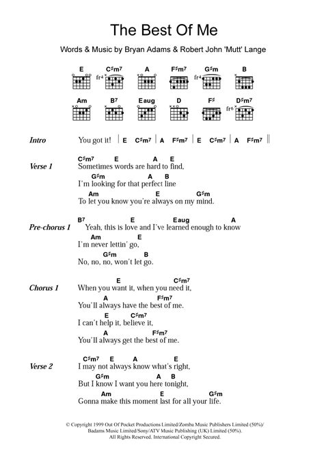 Please, choose a note and a chord type. The Best Of Me by Bryan Adams - Guitar Chords/Lyrics ...