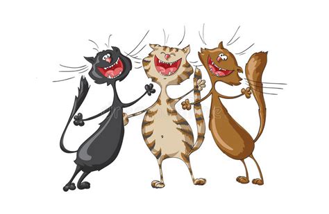 Three Happy Cats Singing Cheerful Song On Isolated Stock Vector