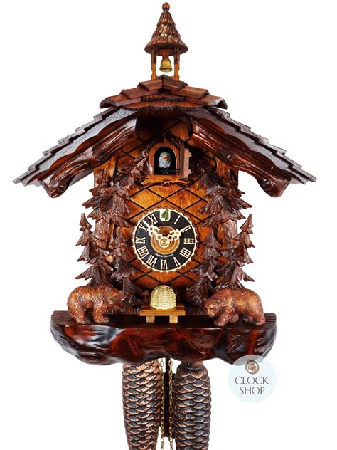 Carved 8 Day Bears With Honey Basket 40cm Cuckoo Clock By HÖnes Hönes