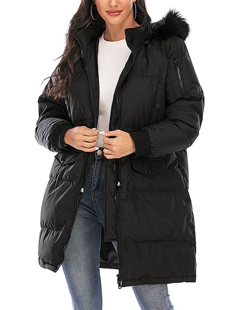Dodoing Womens Outwear Warm Coat Long Coat Thickened Plus Size Fur