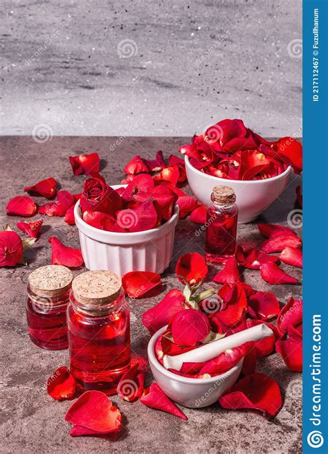 Rosewater With Rose Petals Stock Image Image Of Dark 217112467