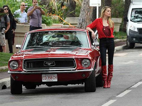 Amber Heard Revs Up Our Hearts Alongside Cherry Red Mustang