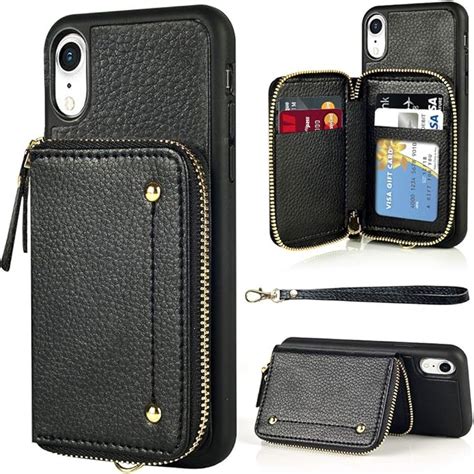 Lameeku Wallet Case For Iphone Xr Zipper Leather Kickstand