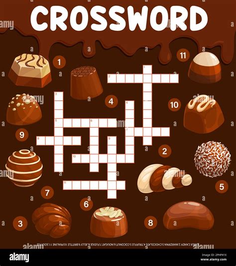 Chocolate Candies And Sweets Crossword Grid Worksheet Find A Word Quiz