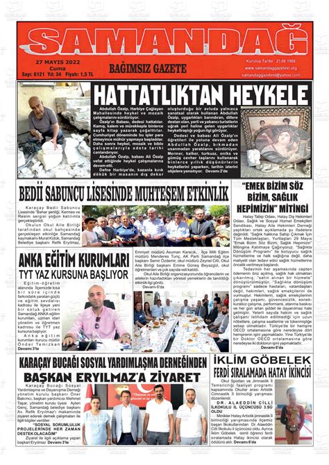 27 Mayıs 2022 tarihli Samandağ Gazete Manşetleri