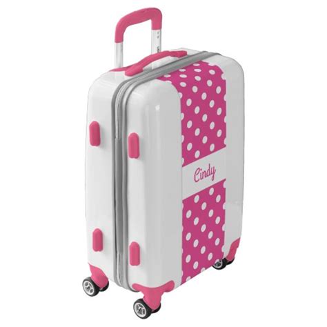 Custom Girly Pink Polka Dot Girls Luggage Suitcase