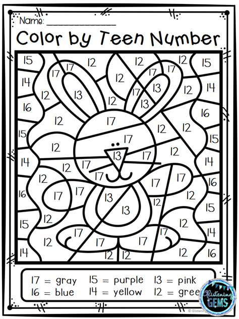 Easter Coloring Color By Teen Number Easter Teen Numbers