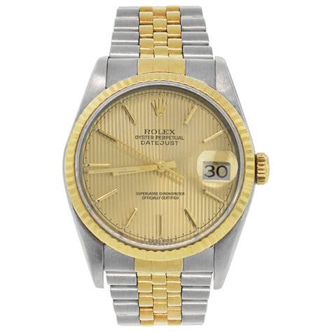 Rolex 16233 Datejust Two Tone Champagne Tapestry Dial Watch Raymond