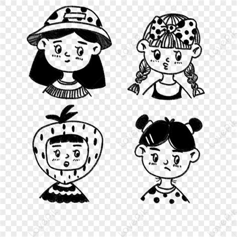 Cute Teenage Characters Colorless Black And White Avatarcherryflower
