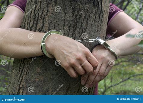 Frau Gebunden An Einem Baum Im Wald Stockbild Bild Von Wald Erwachsener