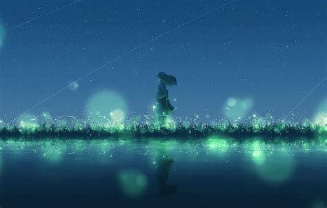 720p Free Download Water Girl Night Fireflies For Section арт