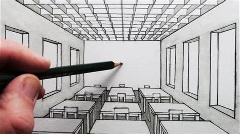 How To Draw A Room In 1 Point Perspective A Classroom Youtube