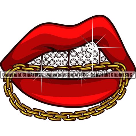 Sexy Lips Diamond Teeth Gold Chain Drip Gangster Rap Hip Hop Etsy