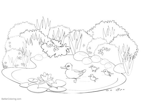 Pond Coloring Pages Happy Ducks Swimming Free Printable Coloring Pages