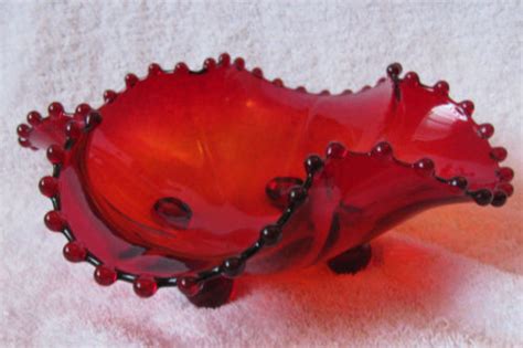 Imperial Glass Ruby Red 4 Footed Crimped Bowl Elegant Depression Era Rare Color Antique Price