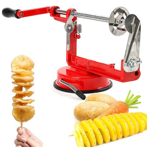 Manual Red Stainless Steel Twisted Potato And Apple Slicer Spiral