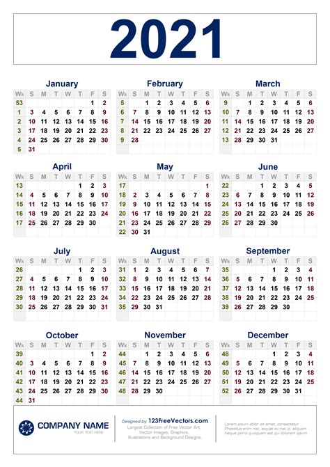 2021 Calendar With Week Numbers Printable Pdf