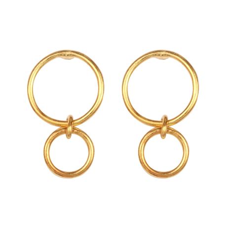Gold Double Linked Earrings Me Encanta Alchemy Hoop Drop Studs