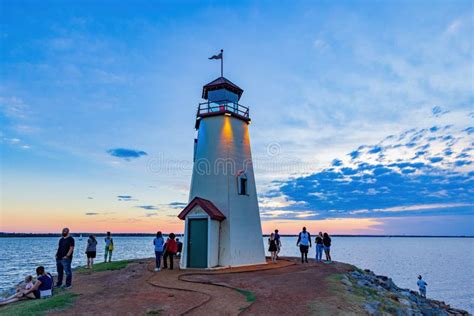 Sunset View Of The Lighthouse In Lake Hefner Editorial Photography