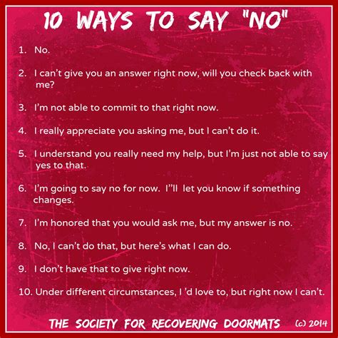Ways To Say No The Society For Recovering Doormats