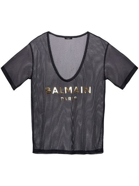 Balmain Logo Print Transparent Design T Shirt Farfetch