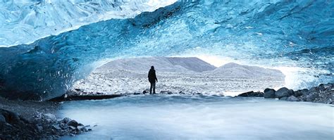 Download Wallpaper 2560x1080 Cave Ice Man Glacier
