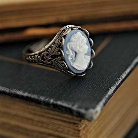 Blue Cameo Ring Etsy
